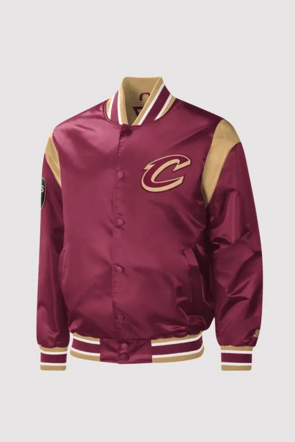 Cleveland Cavaliers Wine Force Play Maroon Satin Varsity Jacket