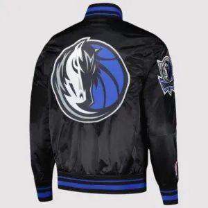 Dallas Mavericks Black Script Tail Satin Varsity Jacket