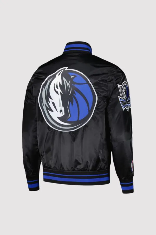 Dallas Mavericks Black Script Tail Satin Varsity Jacket