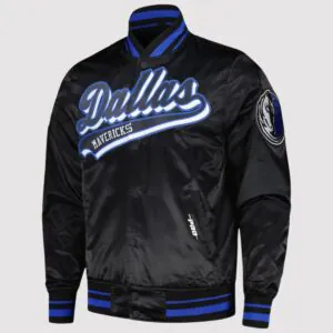 Dallas Mavericks Black Script Tail Satin Varsity Jacket