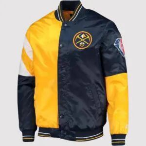 Denver Nuggets Full-Snap Color Block Yellow and Navy Blue Satin Jacket