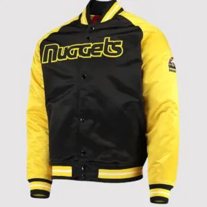 Denver Nuggets Reload 3.0 Black and Yellow Satin Varsity Jacket