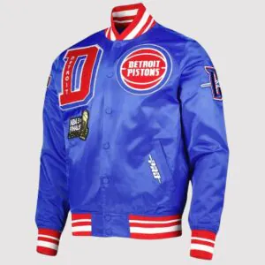 Detroit Pistons Finals 3x Champions Mash Up Satin Varsity Jacket