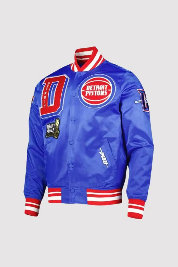 Detroit Pistons Finals 3x Champions Mash Up Satin Varsity Jacket