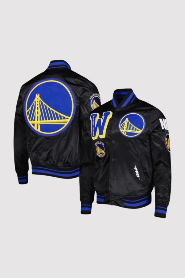 Golden State Warriors Black Mash Up Capsule Satin Varsity Jacket