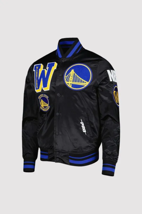 Golden State Warriors Black Mash Up Capsule Satin Varsity Jacket