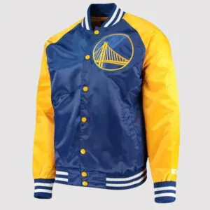 Golden State Warriors Blue and Yellow Satin Varsity Jacket