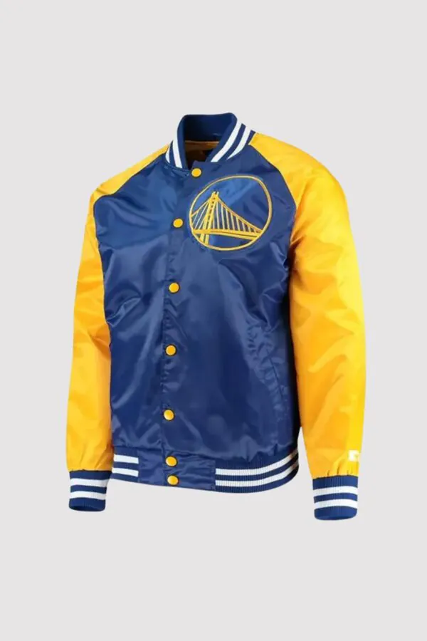 Golden State Warriors Blue and Yellow Satin Varsity Jacket