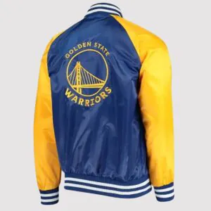 Golden State Warriors Blue and Yellow Satin Varsity Jacket