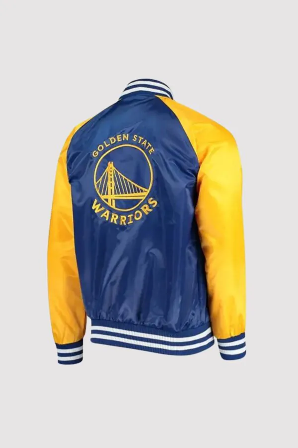 Golden State Warriors Blue and Yellow Satin Varsity Jacket