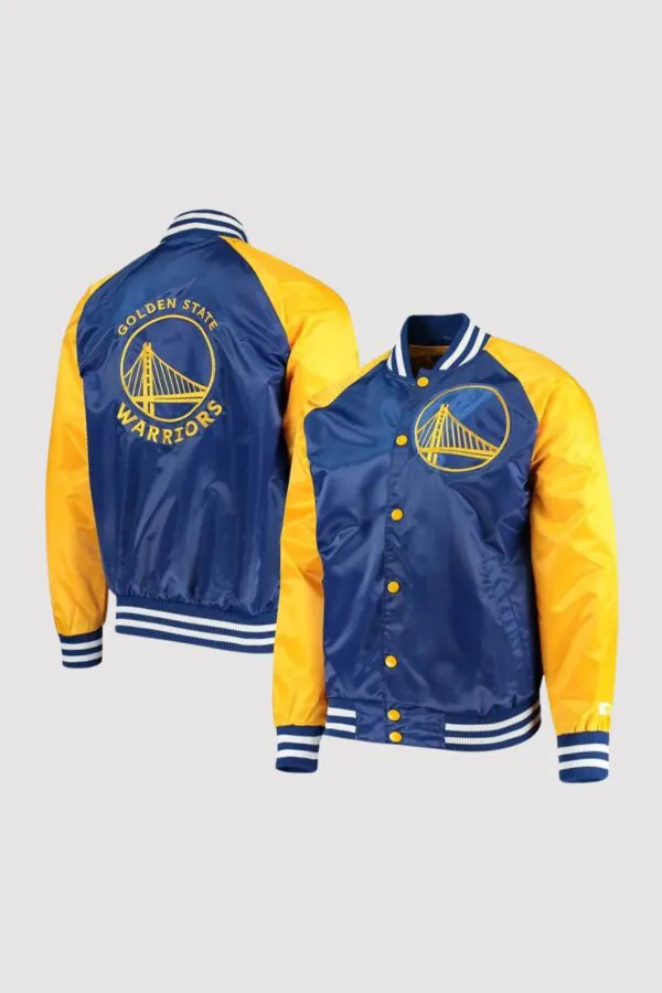 Golden State Warriors Blue and Yellow Satin Varsity Jacket