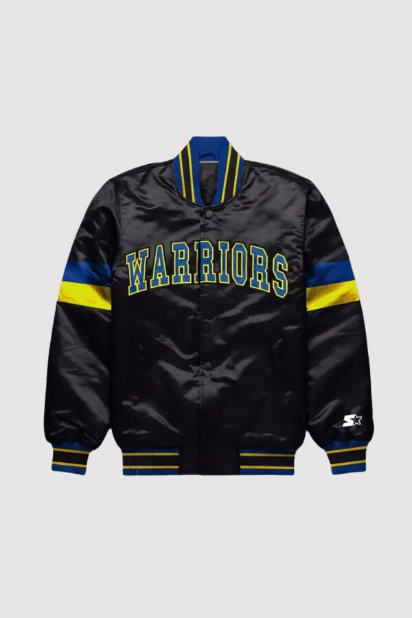 Golden State Warriors Home Game Black Satin Varsity Jacket