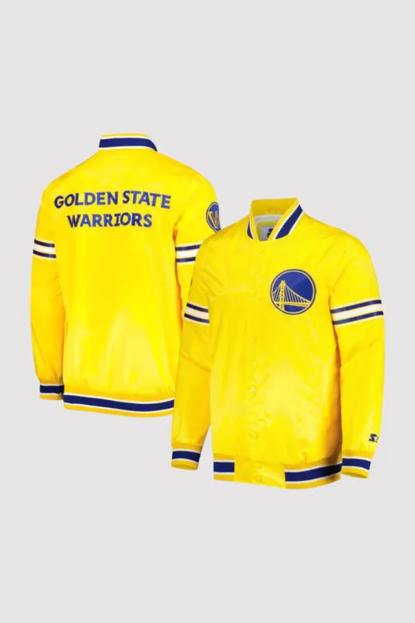 Golden State Warriors Slider Full-Snap Yellow Satin Varsity Jacket