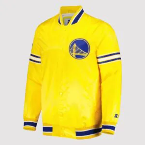 Golden State Warriors Slider Full-Snap Yellow Satin Varsity Jacket