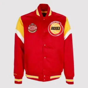 Houston Rockets Western Logo Red Satin Varsity Jacket