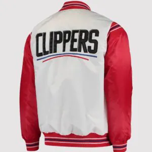 LA Clippers Renegade Full-Snap White/Red Satin Varsity Jacket