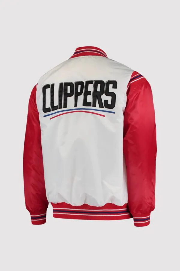 LA Clippers Renegade Full-Snap White/Red Satin Varsity Jacket