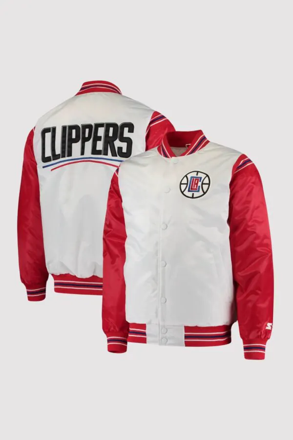 LA Clippers Renegade Full-Snap White/Red Satin Varsity Jacket