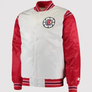 LA Clippers Renegade Full-Snap White/Red Satin Varsity Jacket