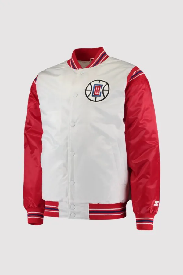 LA Clippers Renegade Full-Snap White/Red Satin Varsity Jacket