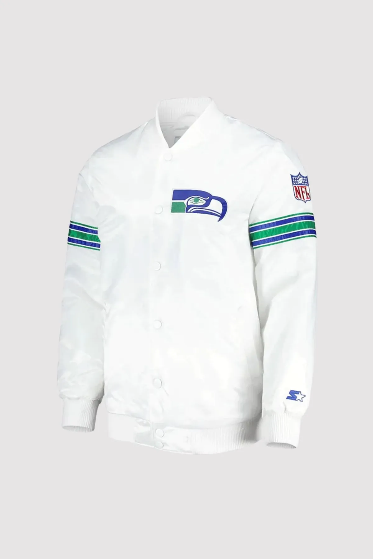 Seattle Seahawks The Power Forward White Satin Varsity Jacket