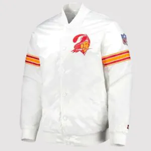 The Power Tampa Bay Buccaneers White Satin Varsity Jacket