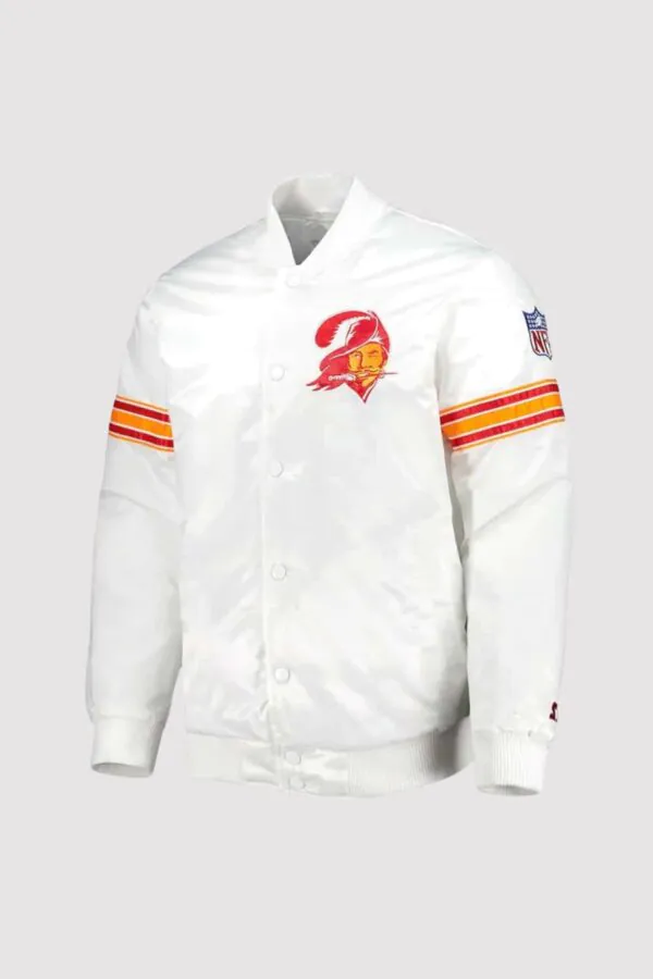 The Power Tampa Bay Buccaneers White Satin Varsity Jacket