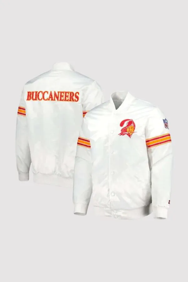 The Power Tampa Bay Buccaneers White Satin Varsity Jacket