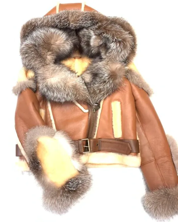 Women’s Natural Fox Shearling Aviator Jacket