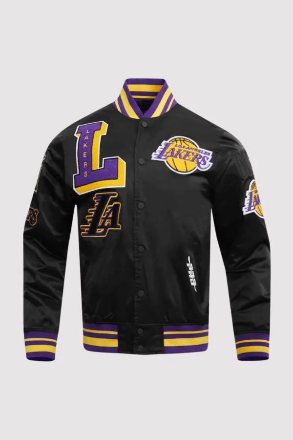 Los Angeles Lakers Mash Up Black Satin Varsity Jacket