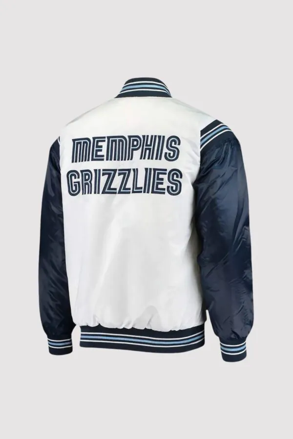 Memphis Grizzlies Renegade White & Navy Satin Varsity Jacket