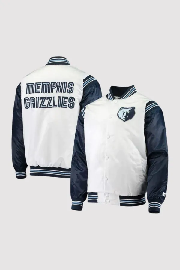 Memphis Grizzlies Renegade White & Navy Satin Varsity Jacket