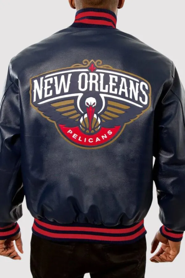 New Orleans Pelicans Navy Blue Leather Varsity Jacket