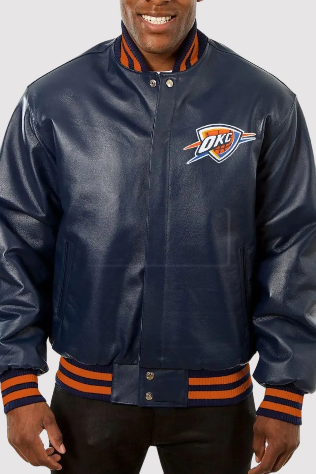 New Orleans Pelicans Navy Blue Leather Varsity Jacket