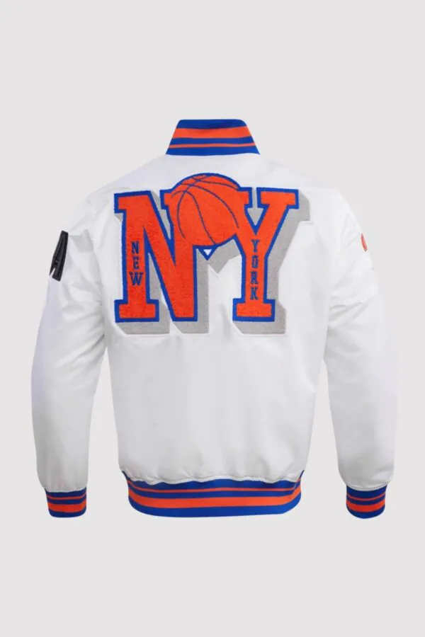 New York Knicks Mashup White Satin Varsity Jacket