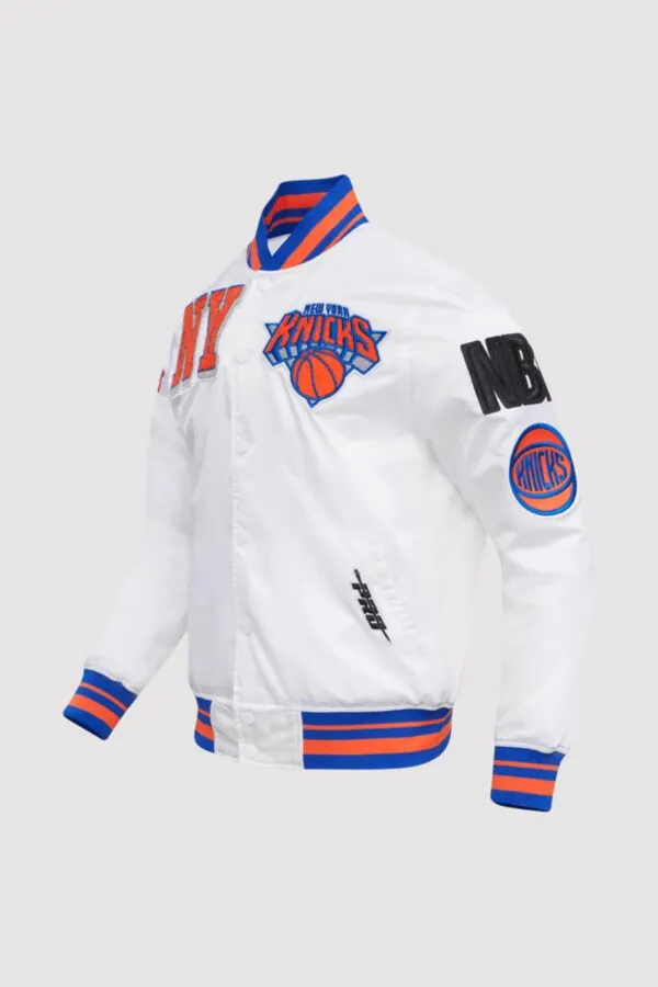 New York Knicks Mashup White Satin Varsity Jacket