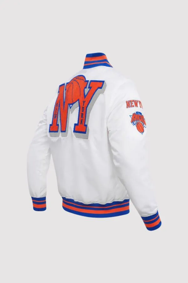 New York Knicks Mashup White Satin Varsity Jacket