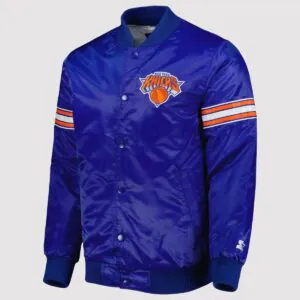 New York Knicks Pick & Roll Blue Satin Varsity Jacket