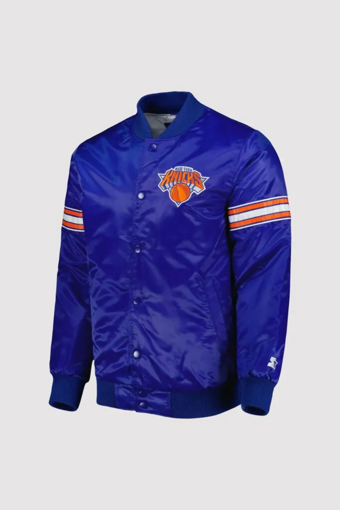 New York Knicks Pick & Roll Blue Satin Varsity Jacket