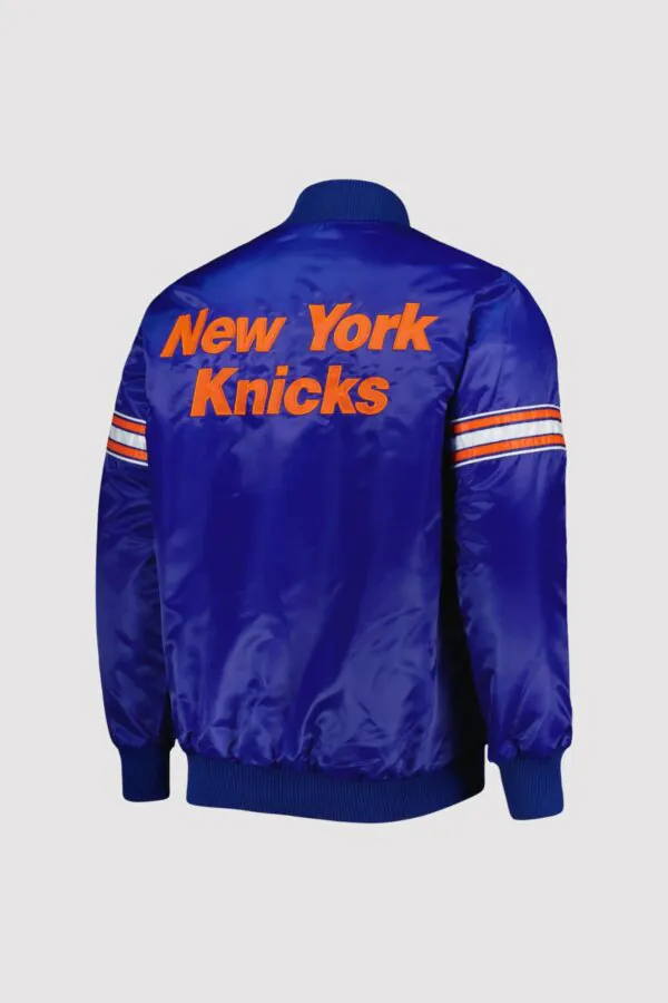 New York Knicks Pick & Roll Blue Satin Varsity Jacket