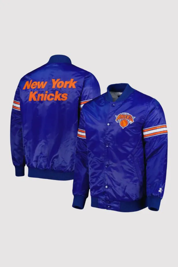 New York Knicks Pick & Roll Blue Satin Varsity Jacket