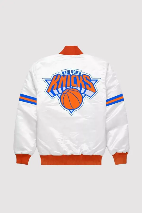 New York Knicks Striped White Bomber Jacket