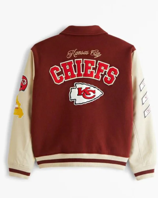 Abercrombie Kansas City Chiefs Brown And White Varsity Bomber Jacket