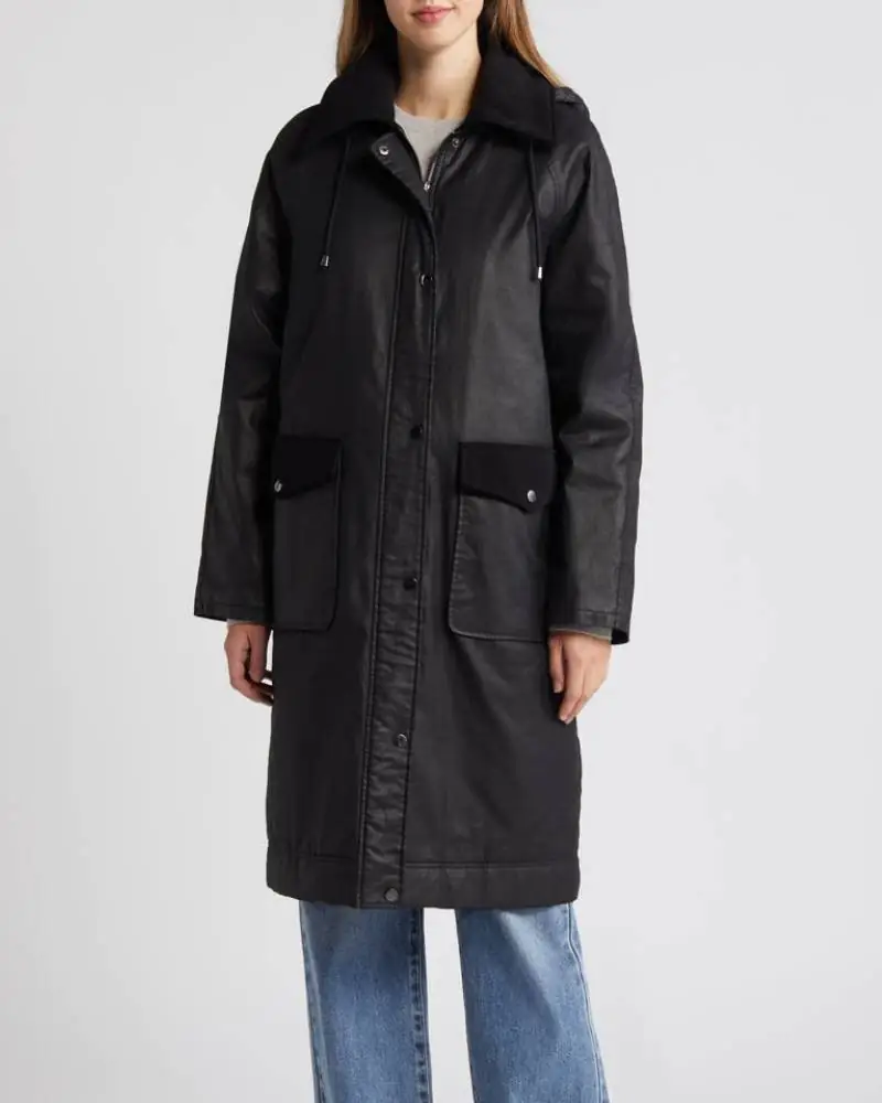 Bernardo Black Waxed Cotton Twill Coat