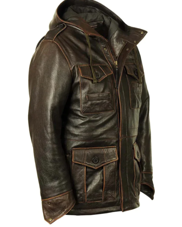 M-65 Cap Brown Field Leather Military Jacket