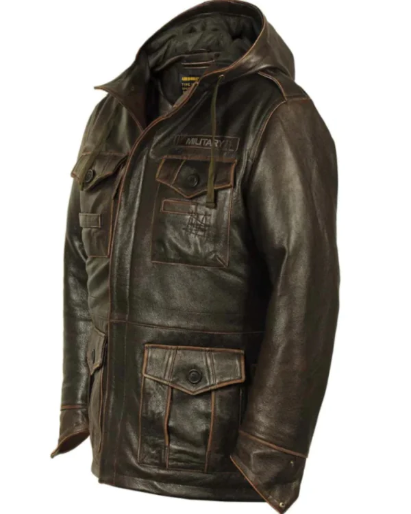 M-65 Cap Brown Field Leather Military Jacket