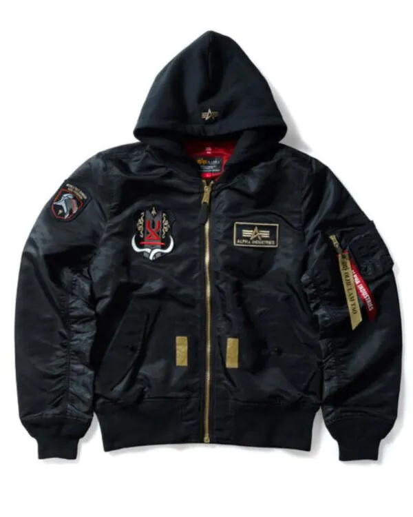 STRICT-G x ALPHA Mobile Suit Gundam SEED FREEDOM Black MA-1 Jacket