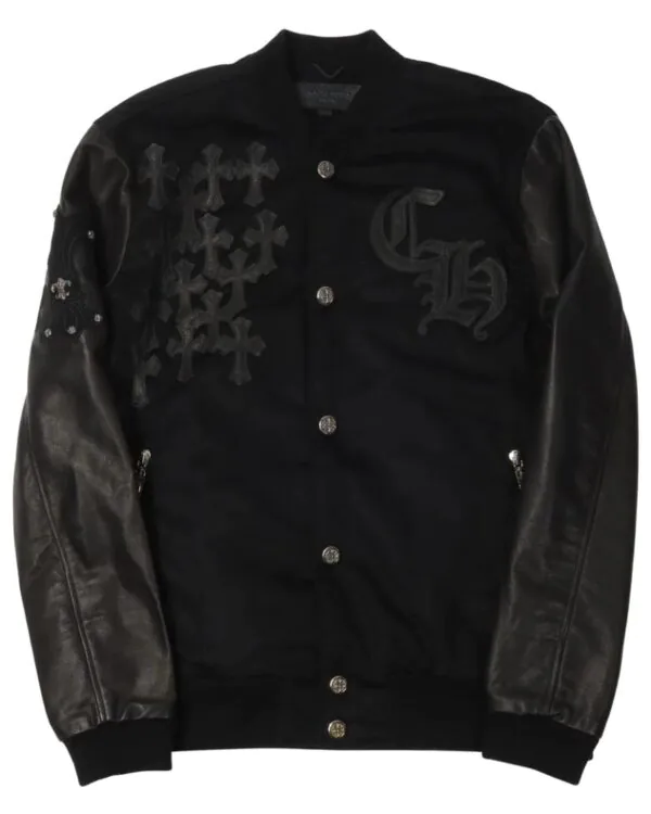 Chrome Hearts Leather Cross Varsity Jacket