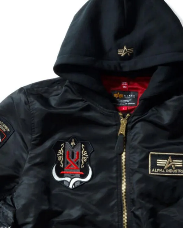 STRICT-G x ALPHA Mobile Suit Gundam SEED FREEDOM Black MA-1 Jacket