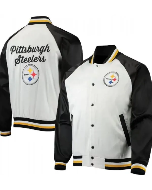 Pittsburgh Steelers NFL Satin White and Black Jacket